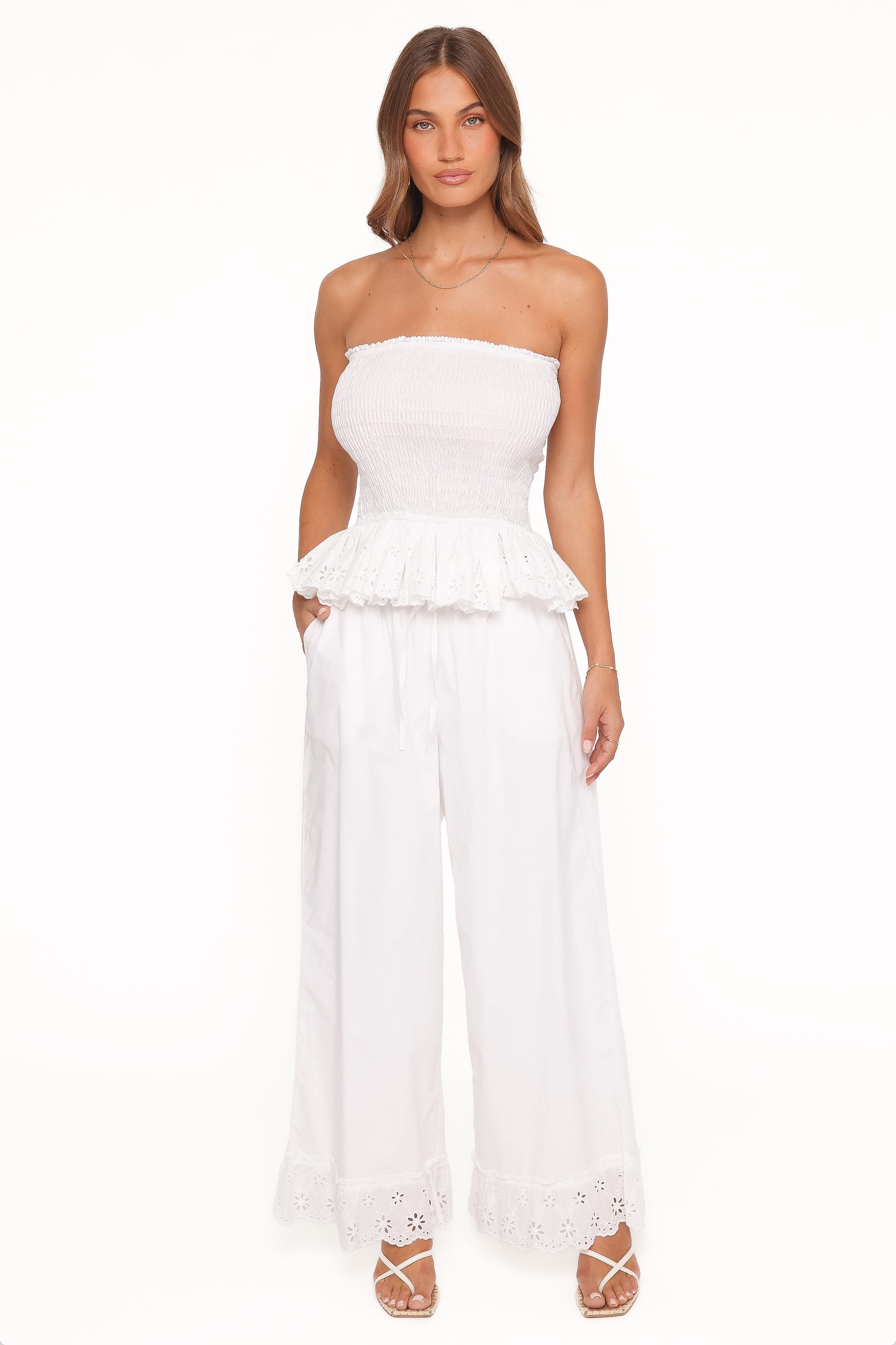 Petal and Pup USA BOTTOMS Eliska Frill Hem Pant - White