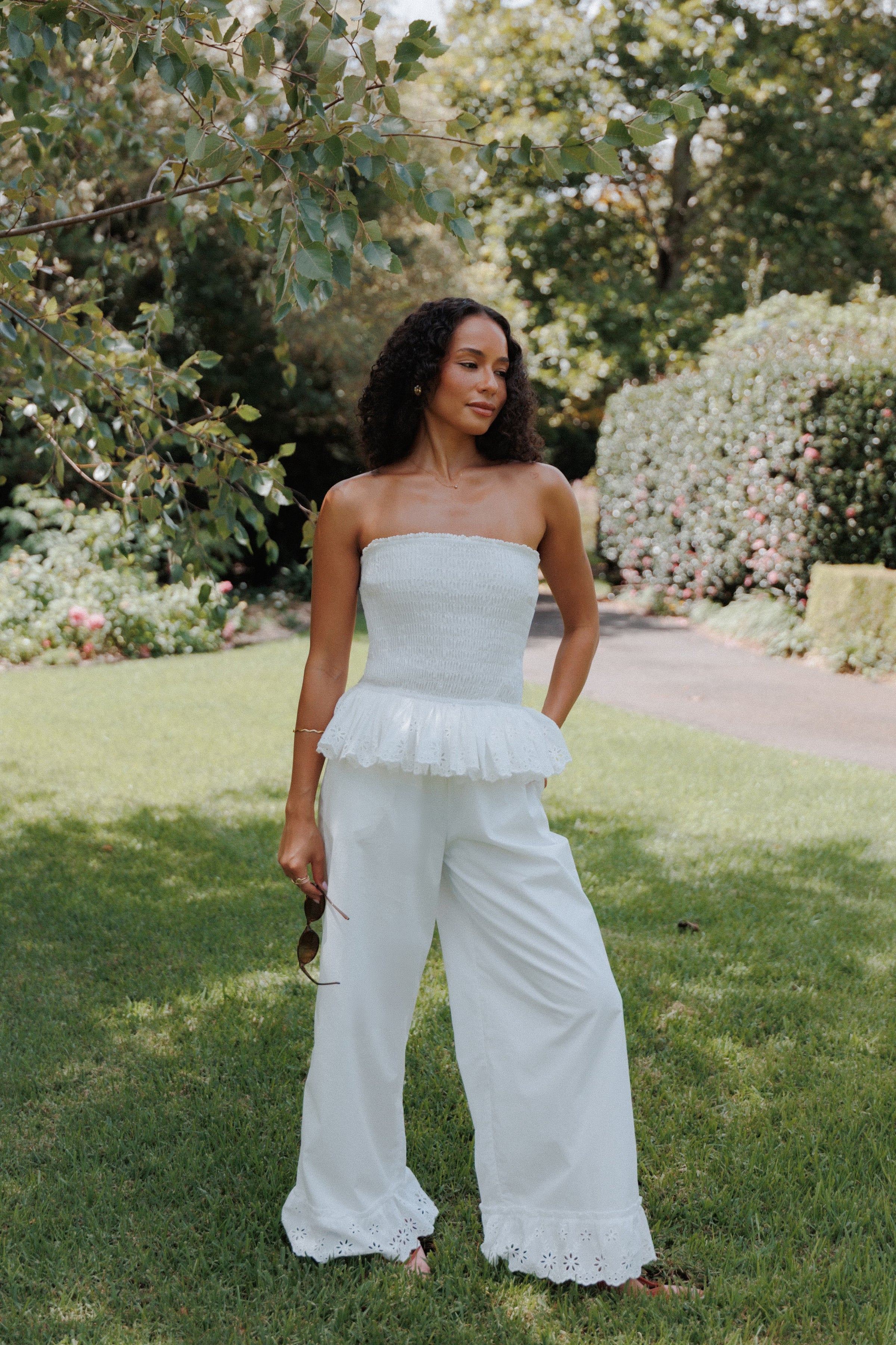 Petal and Pup USA BOTTOMS Eliska Frill Hem Pant - White