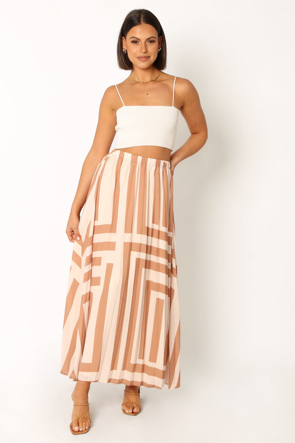 Petal and Pup USA BOTTOMS Elke Pleat Midi Skirt - Tan