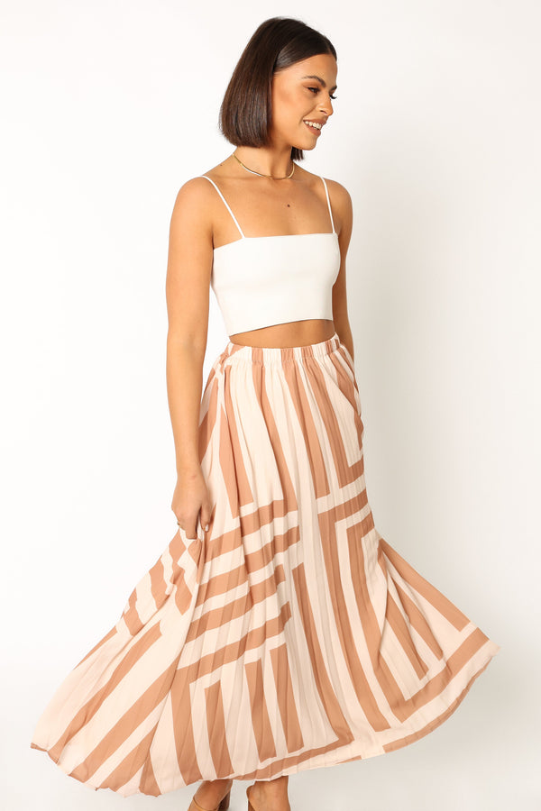 Petal and Pup USA BOTTOMS Elke Pleat Midi Skirt - Tan