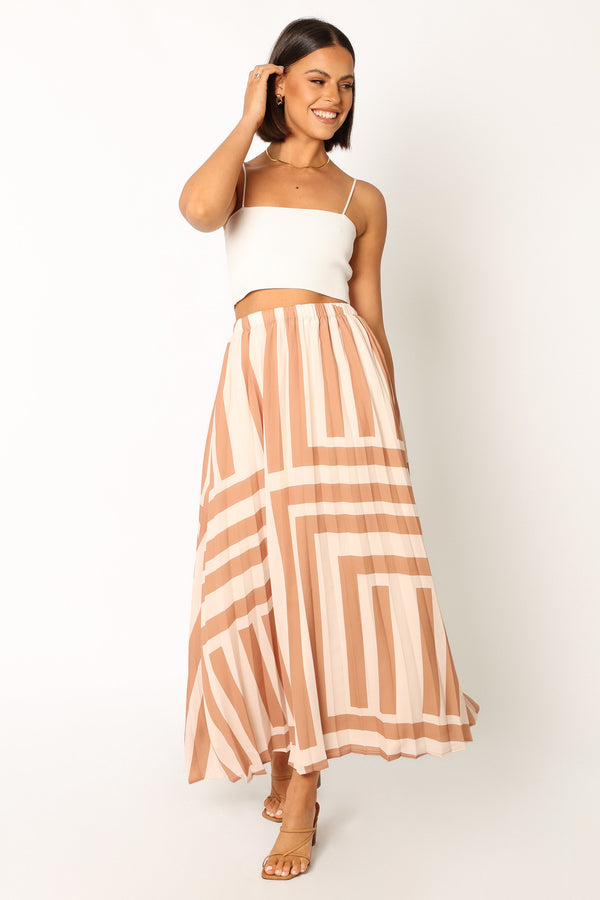 Petal and Pup USA BOTTOMS Elke Pleat Midi Skirt - Tan