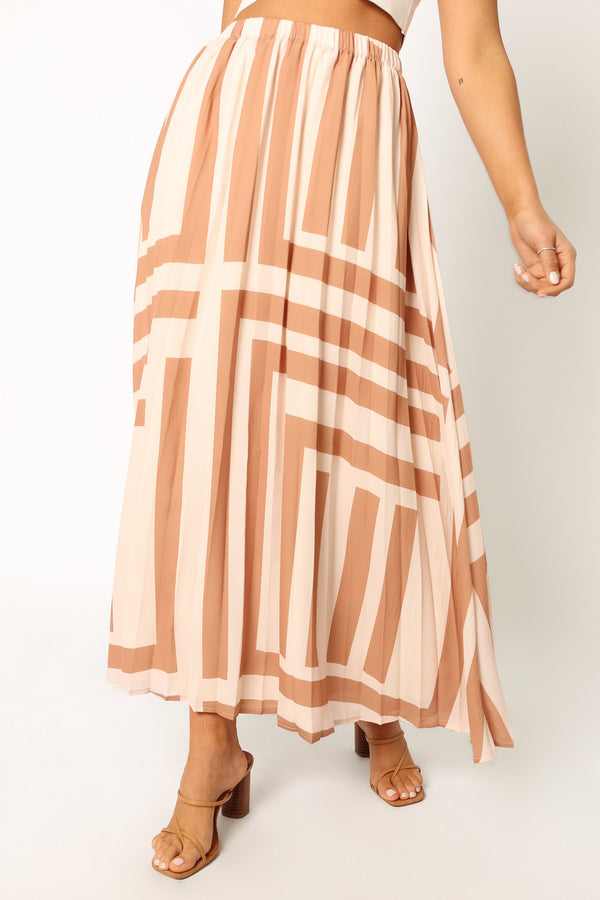 Petal and Pup USA BOTTOMS Elke Pleat Midi Skirt - Tan