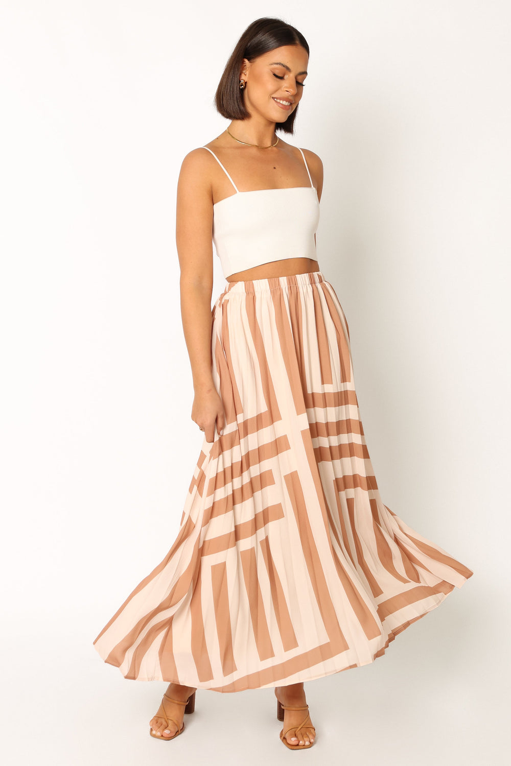 Petal and Pup USA BOTTOMS Elke Pleat Midi Skirt - Tan