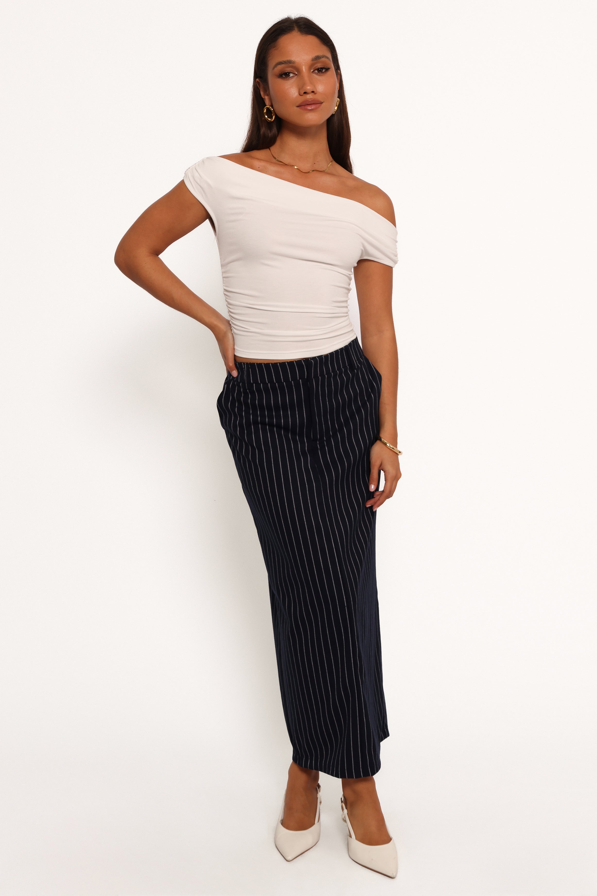 Petal and Pup USA BOTTOMS Ellory Midi Skirt - Navy Pinstripe