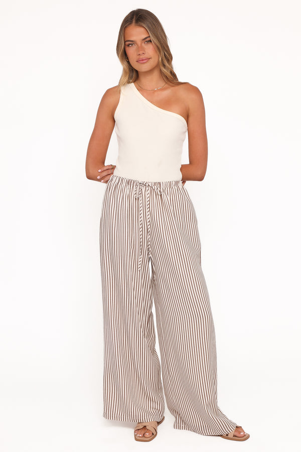 Petal and Pup USA BOTTOMS Elowen Wide Leg Pants - Brown Stripe
