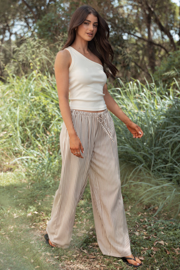 Petal and Pup USA BOTTOMS Elowen Wide Leg Pants - Brown Stripe