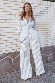 Petal and Pup USA BOTTOMS Ember Cotton Pants - Blue Brown Stripe