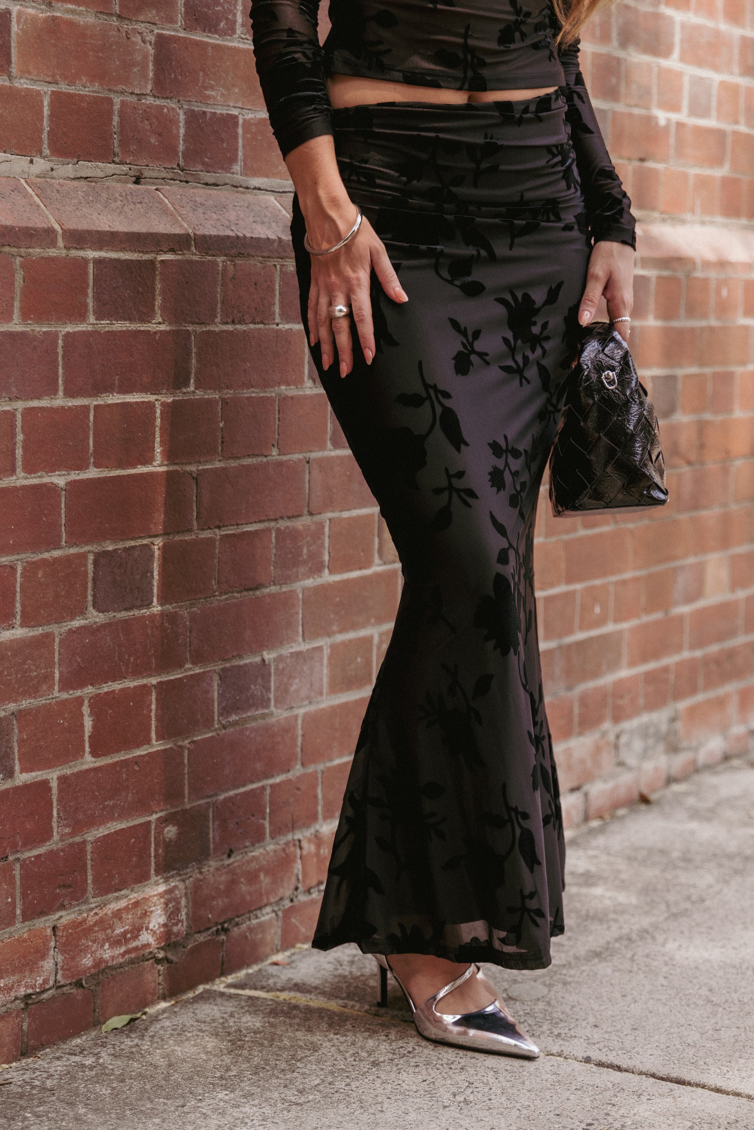 Petal and Pup USA BOTTOMS Emily Burnout Velvet Skirt - Black