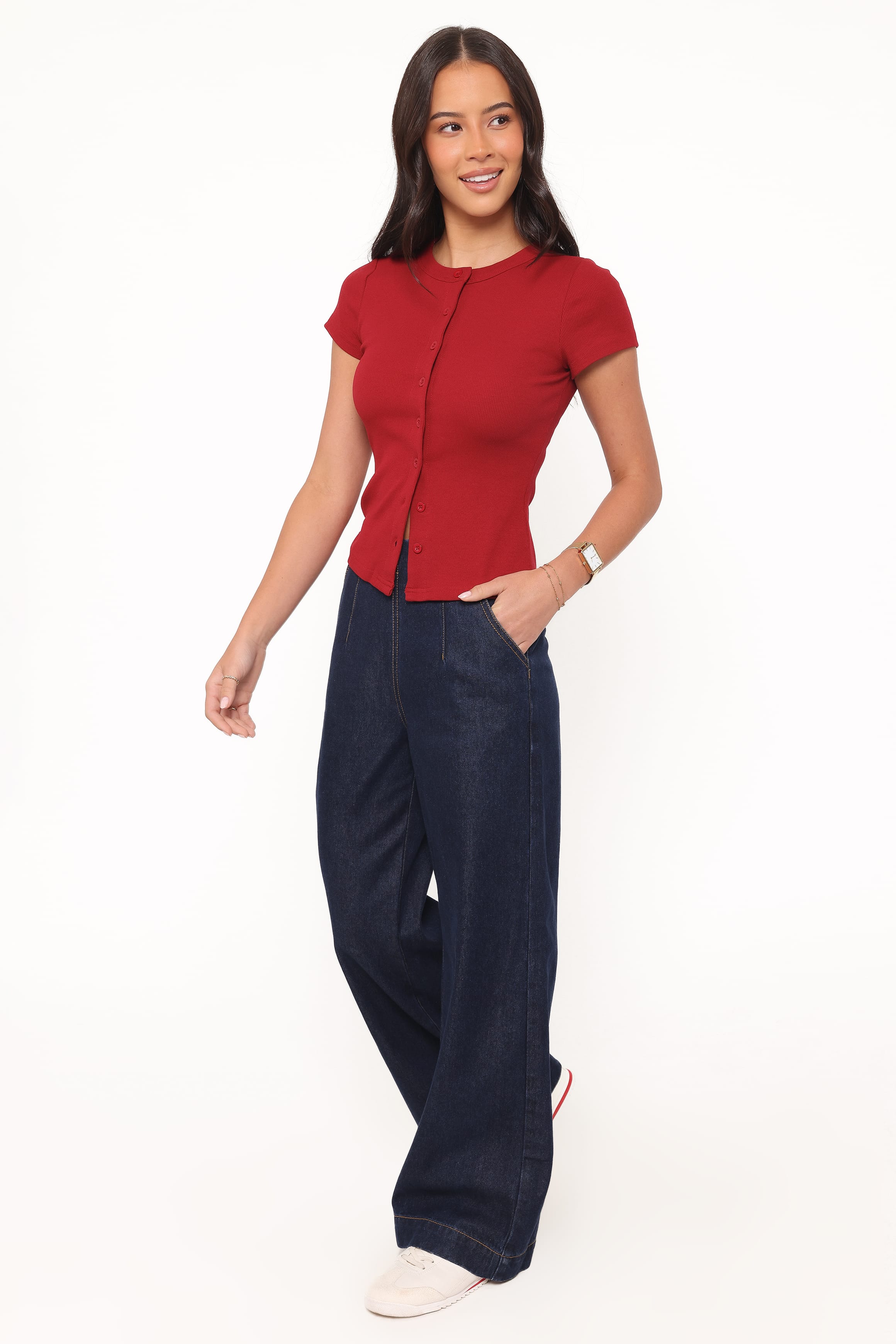 Petal and Pup USA BOTTOMS Evandra Straight Leg Denim Trouser Pant - Indigo
