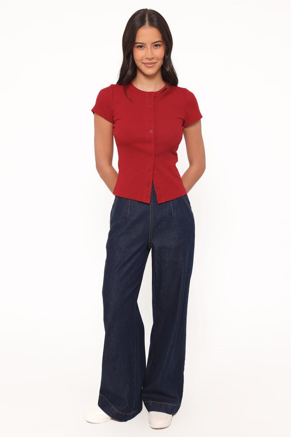 Petal and Pup USA BOTTOMS Evandra Straight Leg Denim Trouser Pant - Indigo