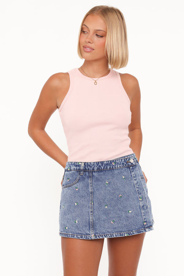Petal and Pup USA BOTTOMS Evanna Denim Skort - Embroidery Medium Wash