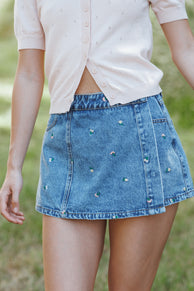 Petal and Pup USA BOTTOMS Evanna Denim Skort - Embroidery Medium Wash