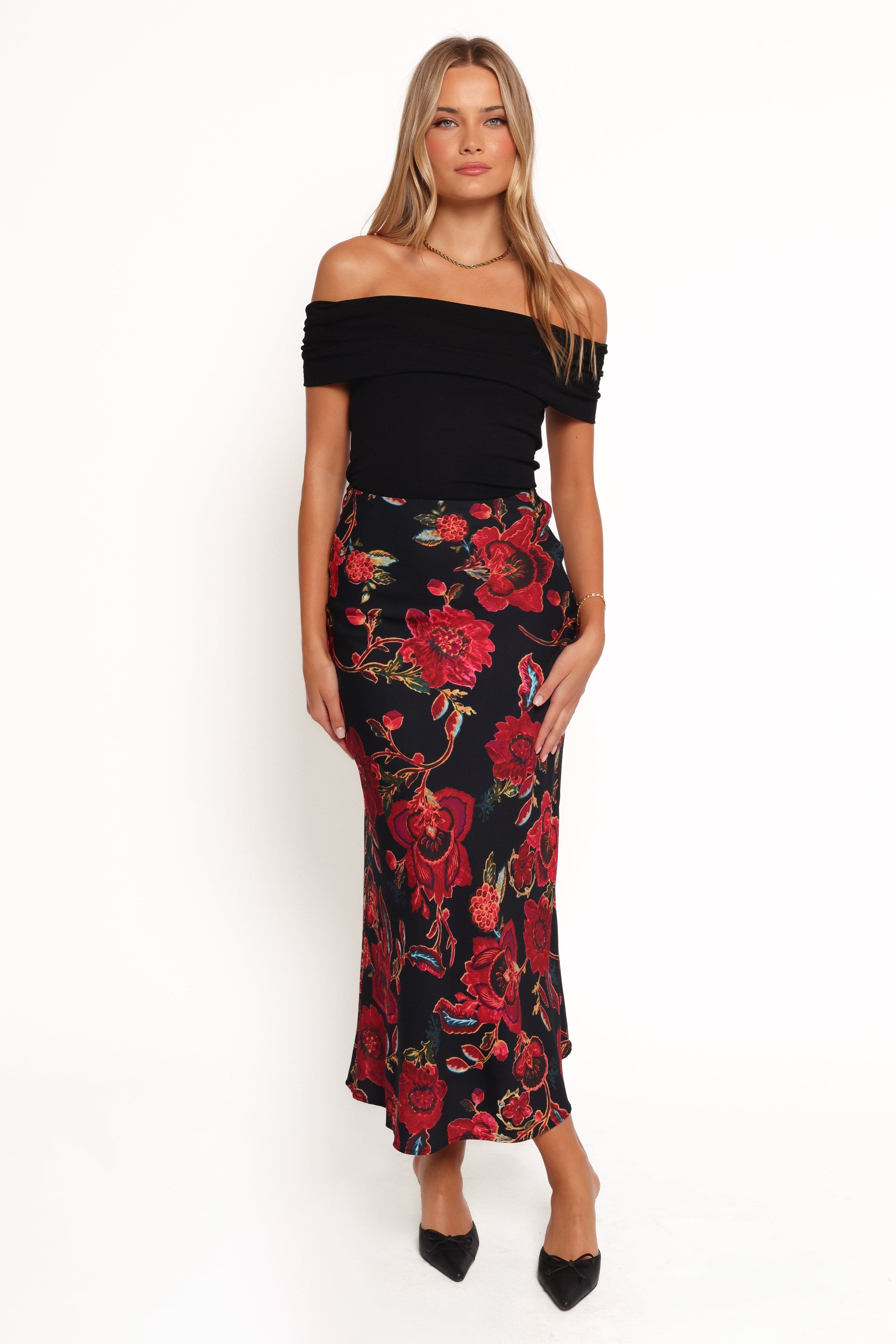 Petal and Pup USA BOTTOMS Evie Maxi Skirt - Black Floral