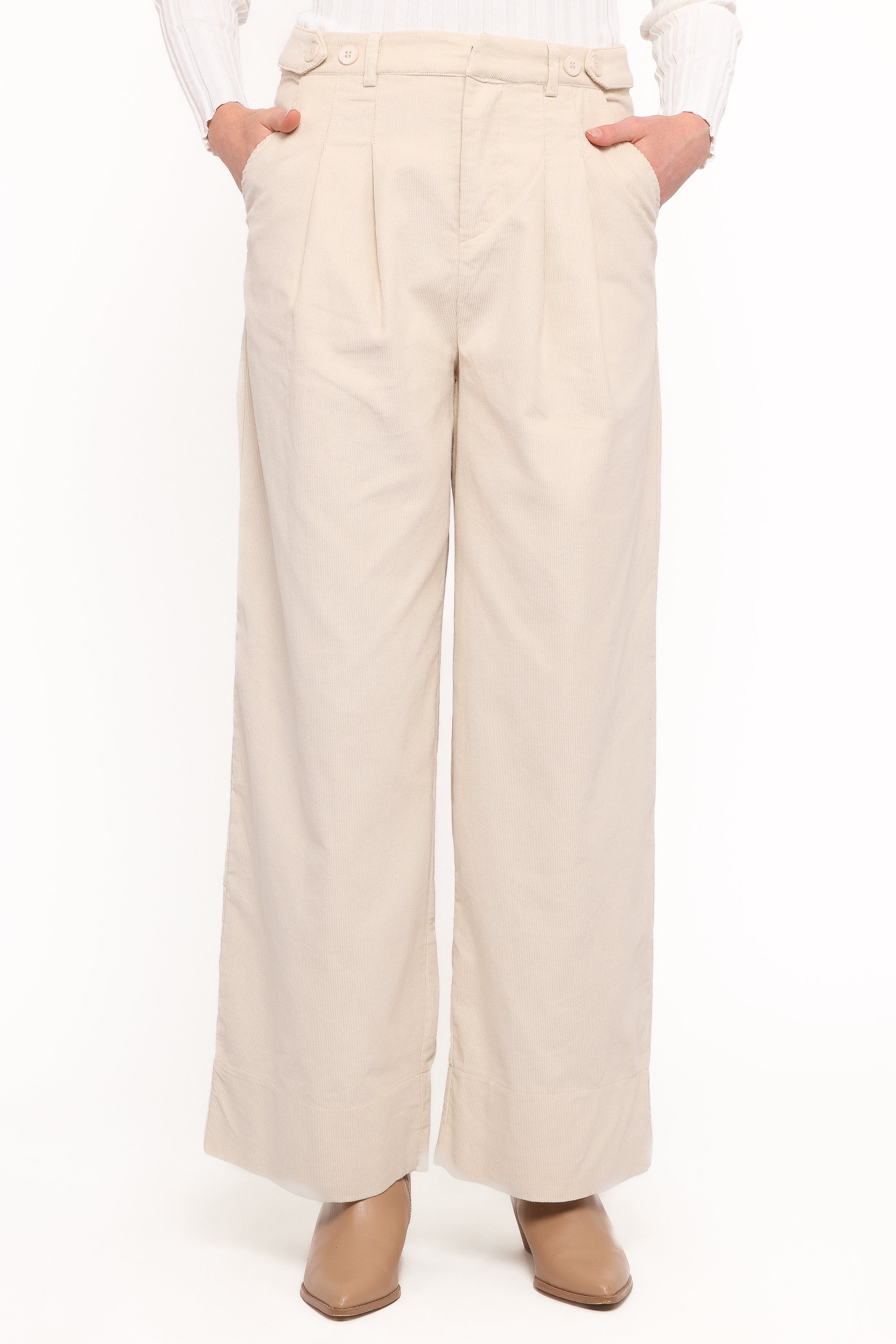 Petal and Pup USA BOTTOMS Faelan Wide Leg Cord Pants - Beige