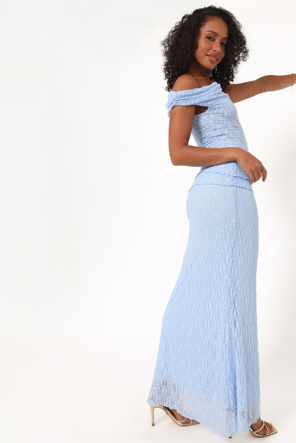 Petal and Pup USA BOTTOMS Faeriel Lace Knit Maxi Skirt - Blue