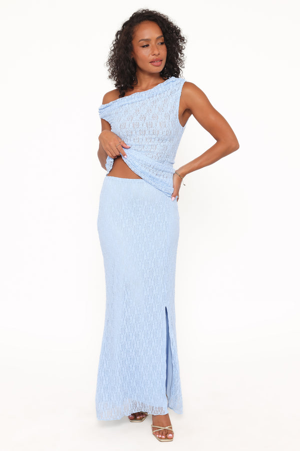 Petal and Pup USA BOTTOMS Faeriel Lace Knit Maxi Skirt - Blue