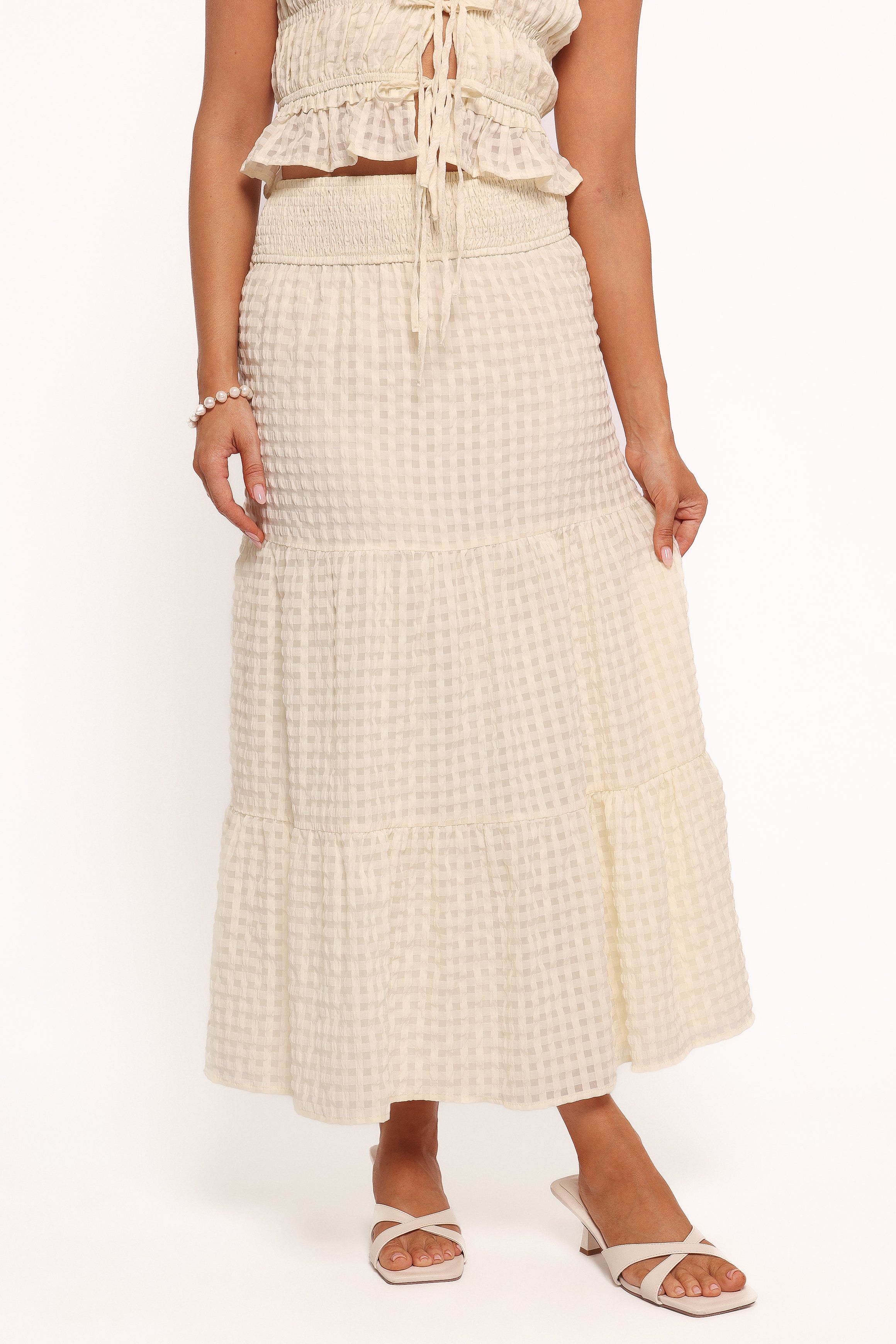 Petal and Pup USA BOTTOMS Farica Gingham Midi Skirt - Cream