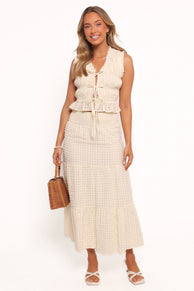 Petal and Pup USA BOTTOMS Farica Gingham Midi Skirt - Cream