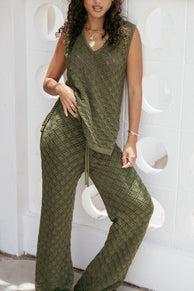 Petal and Pup USA BOTTOMS Fefe Textured Knit Pants - Olive