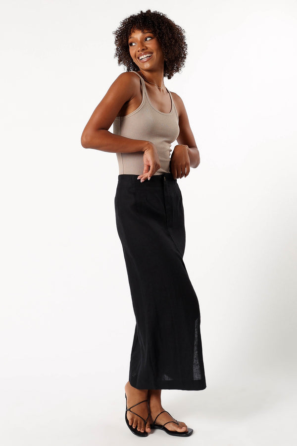 Petal and Pup USA BOTTOMS Finley Linen Midi Skirt - Black