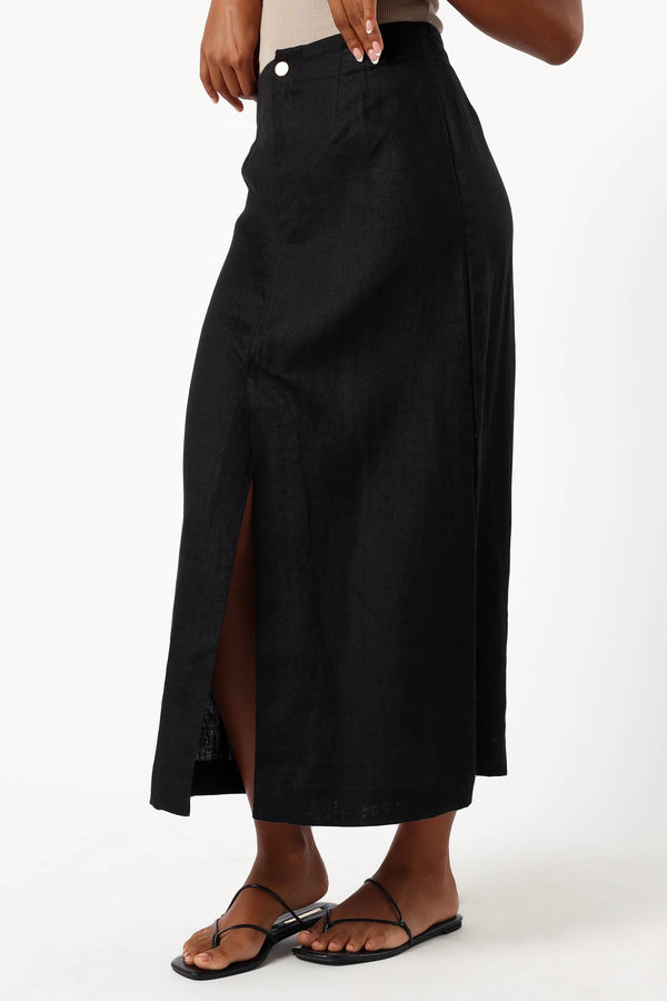 Petal and Pup USA BOTTOMS Finley Linen Midi Skirt - Black