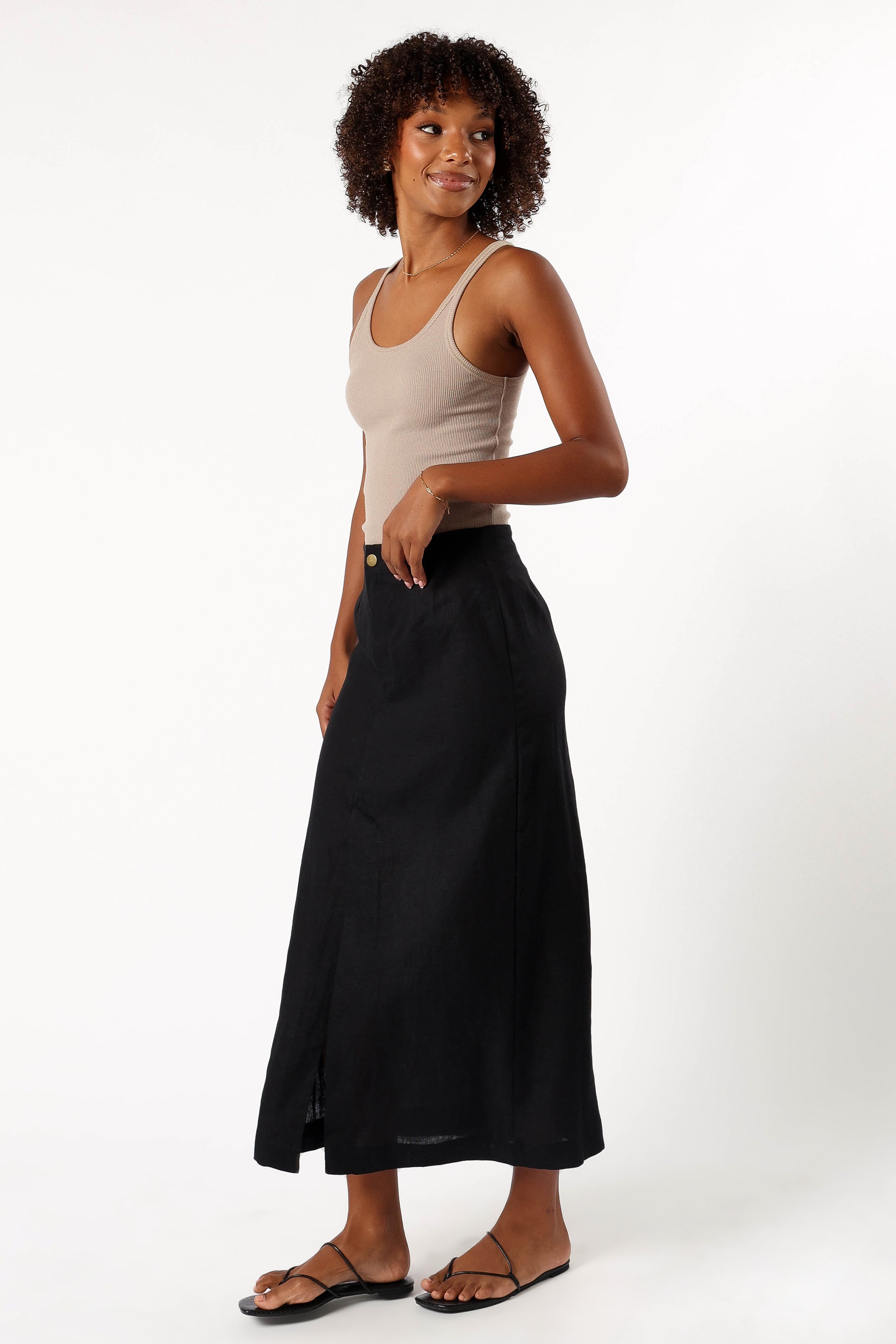 Finley Linen Midi Skirt - Black | Petal & Pup USA