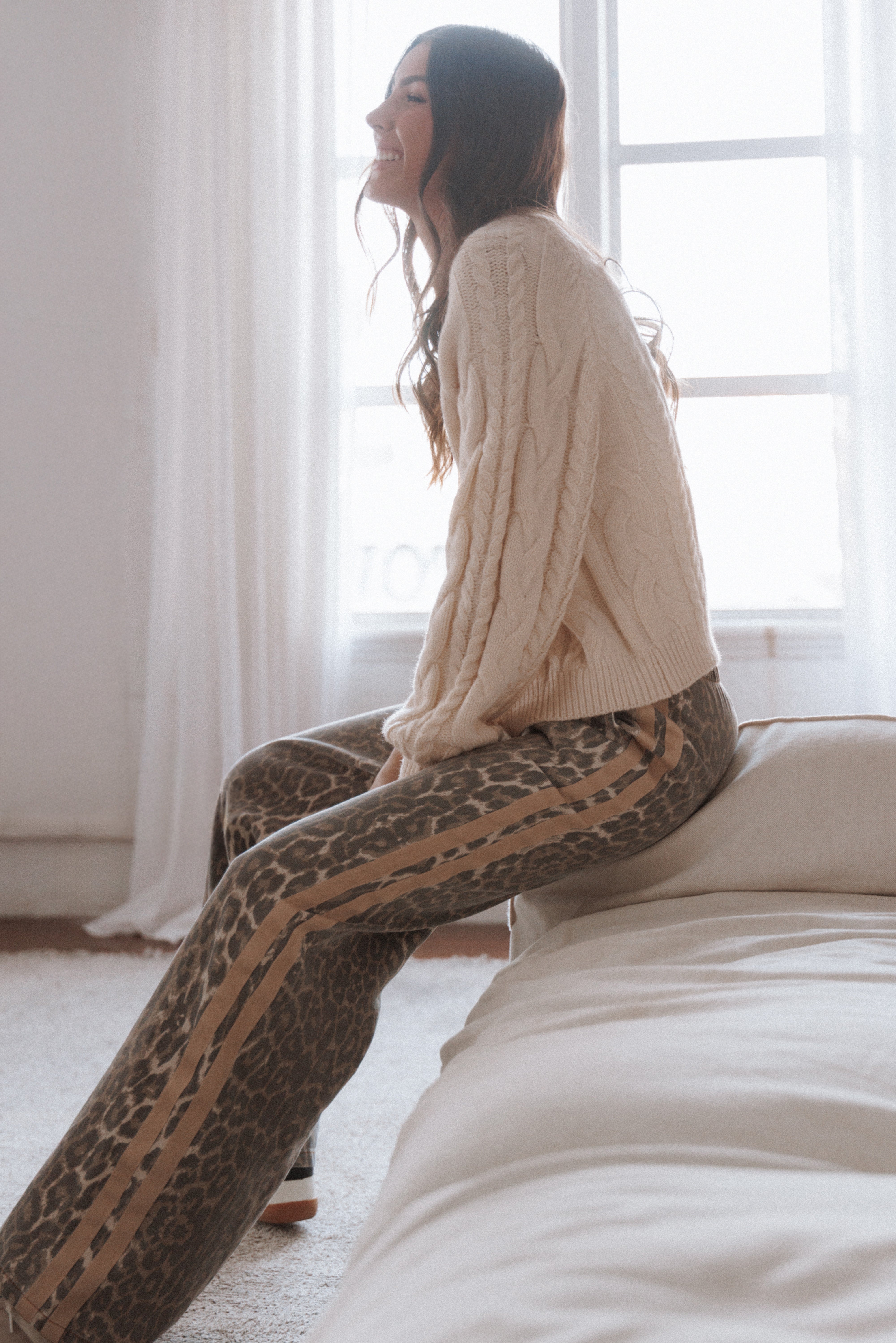 Petal and Pup USA BOTTOMS Fletcher Denim Racer Pants - Leopard