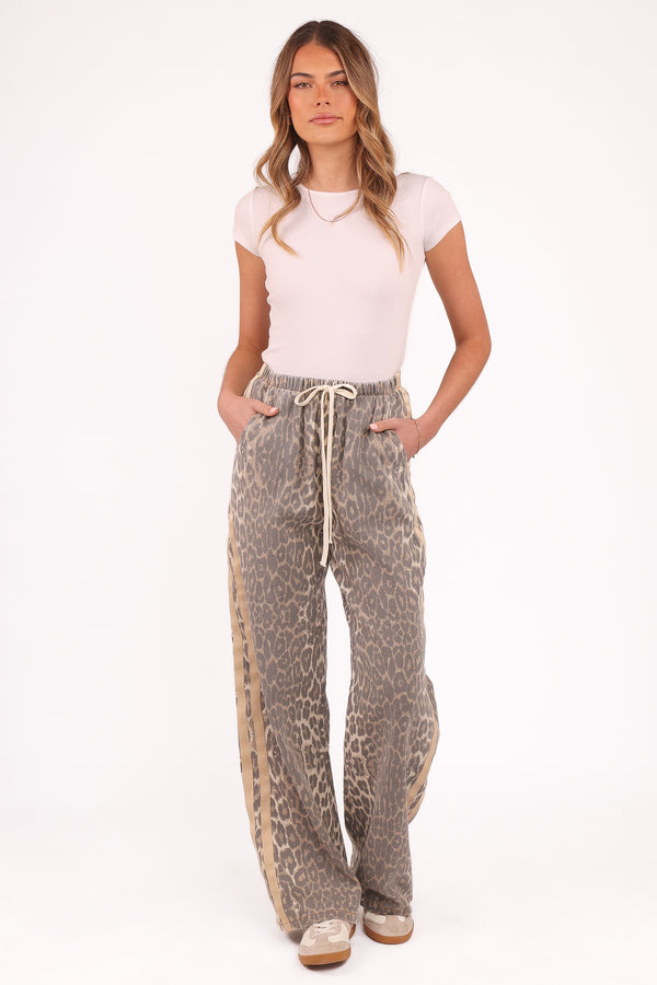 Petal and Pup USA BOTTOMS Fletcher Denim Racer Pants - Leopard