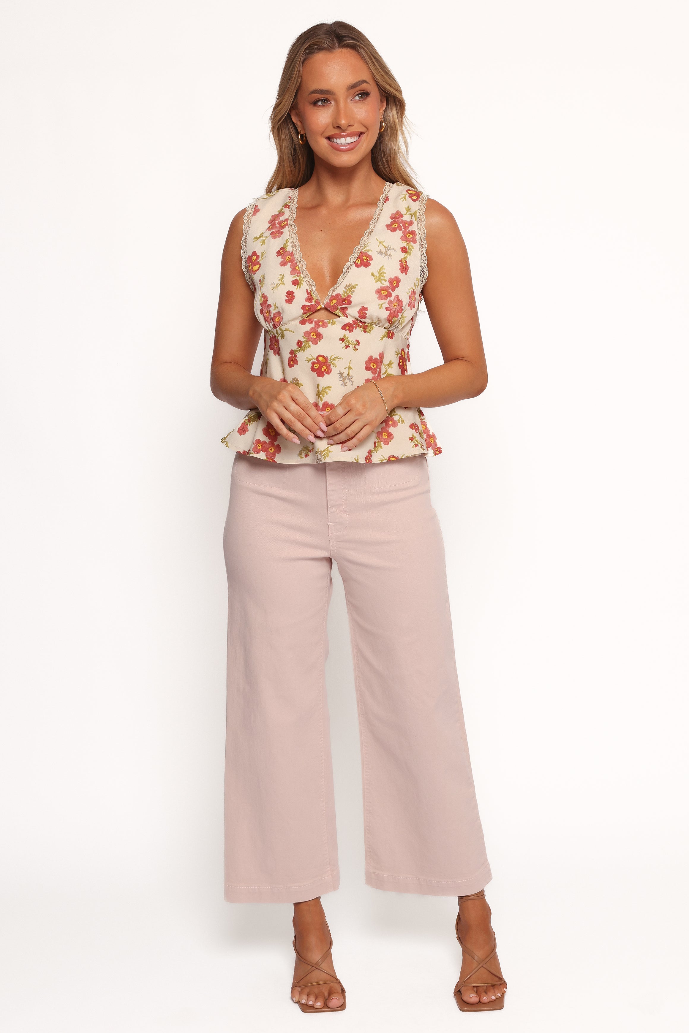 Petal and Pup USA BOTTOMS Gemma Cropped Wide Leg Jeans - Sepia Rose