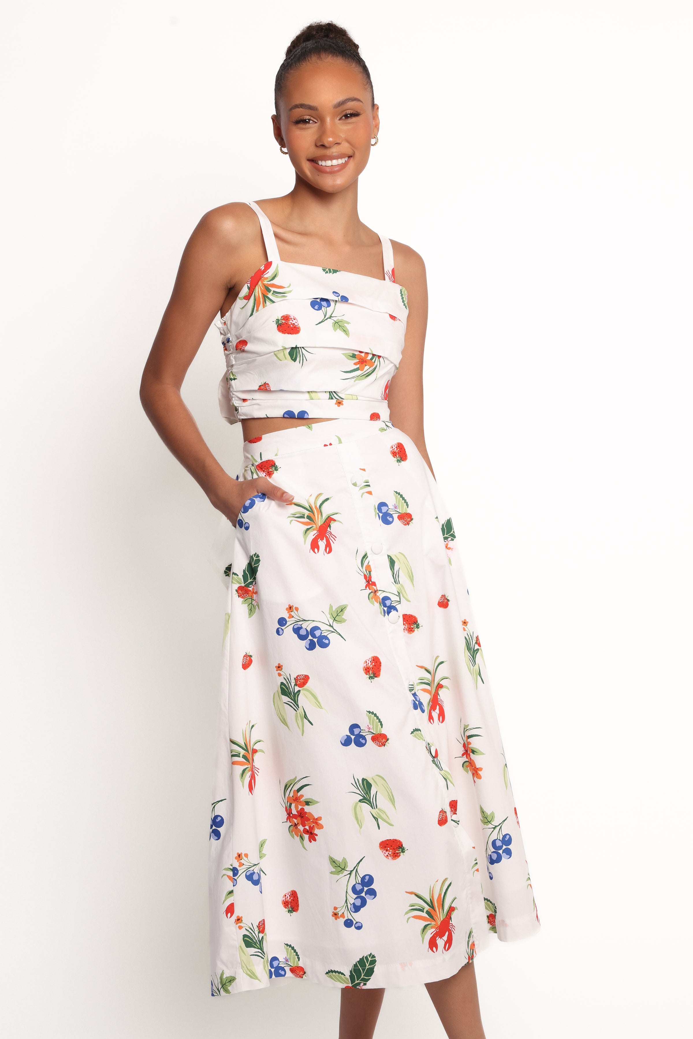 Petal and Pup USA BOTTOMS Geneva Midi Skirt - Off White Red