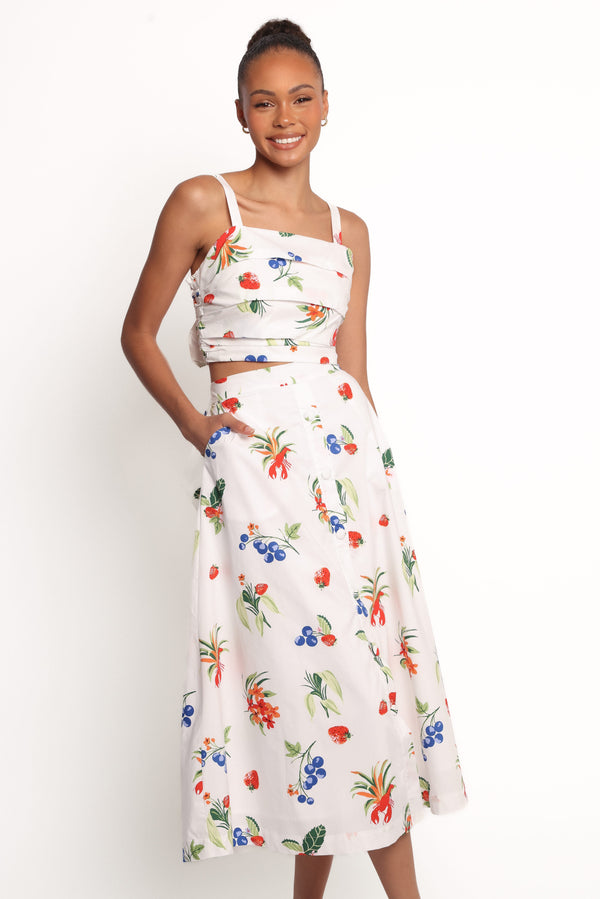 Petal and Pup USA BOTTOMS Geneva Midi Skirt - Off White Red