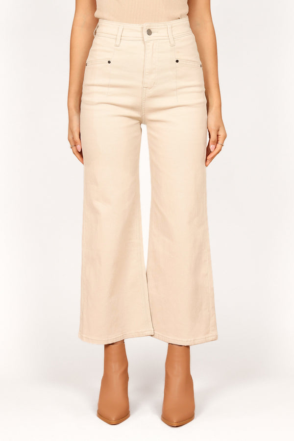 Petal and Pup USA BOTTOMS Georgette High Waisted Straight Leg Pants - Beige