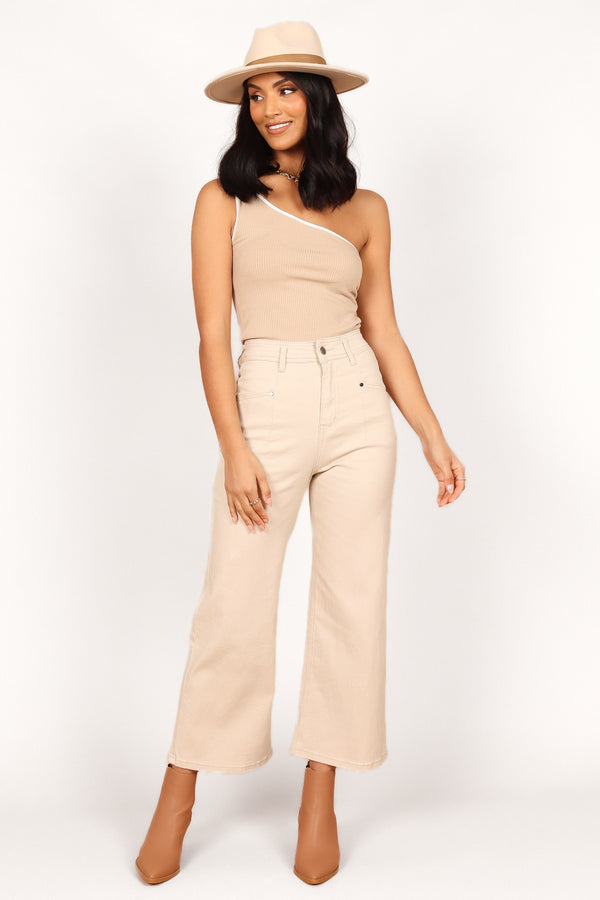 Petal and Pup USA BOTTOMS Georgette High Waisted Straight Leg Pants - Beige