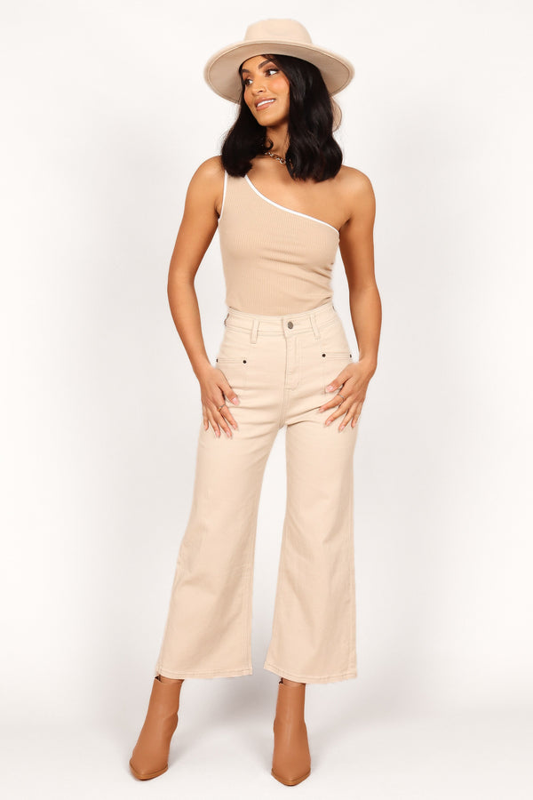 Petal and Pup USA BOTTOMS Georgette High Waisted Straight Leg Pants - Beige