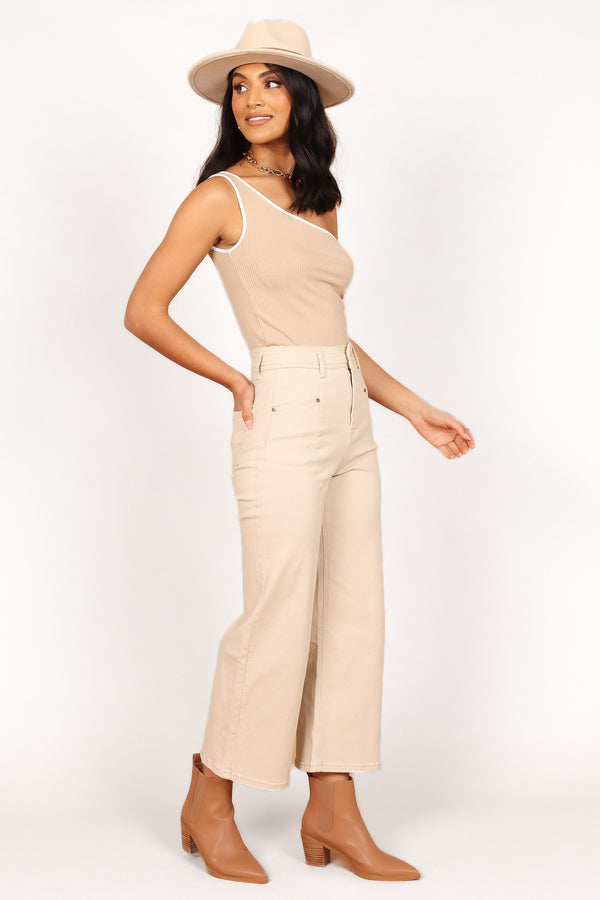 Petal and Pup USA BOTTOMS Georgette High Waisted Straight Leg Pants - Beige