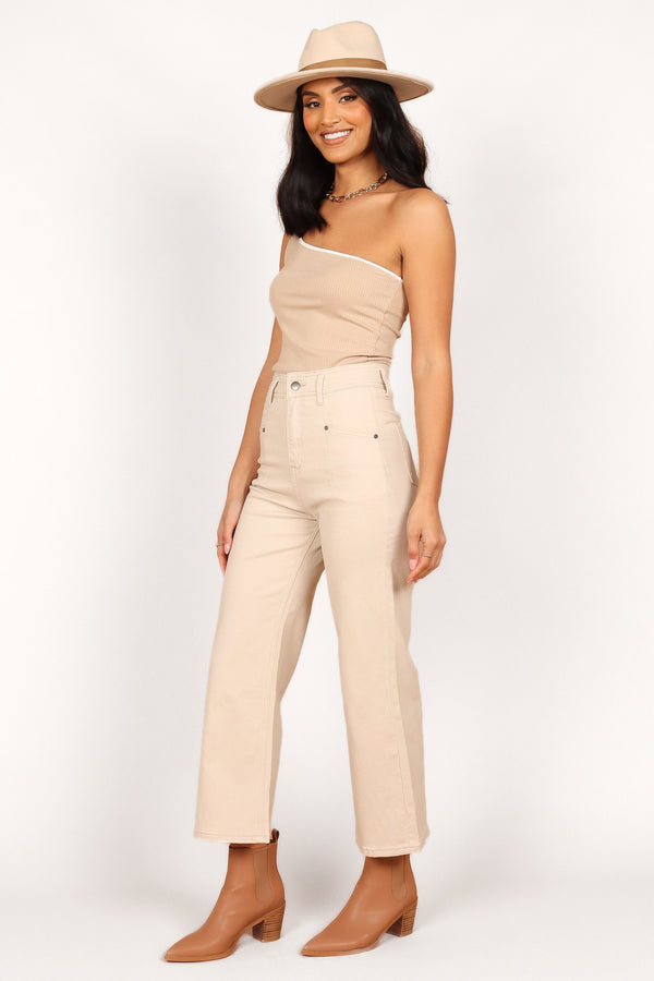 Petal and Pup USA BOTTOMS Georgette High Waisted Straight Leg Pants - Beige