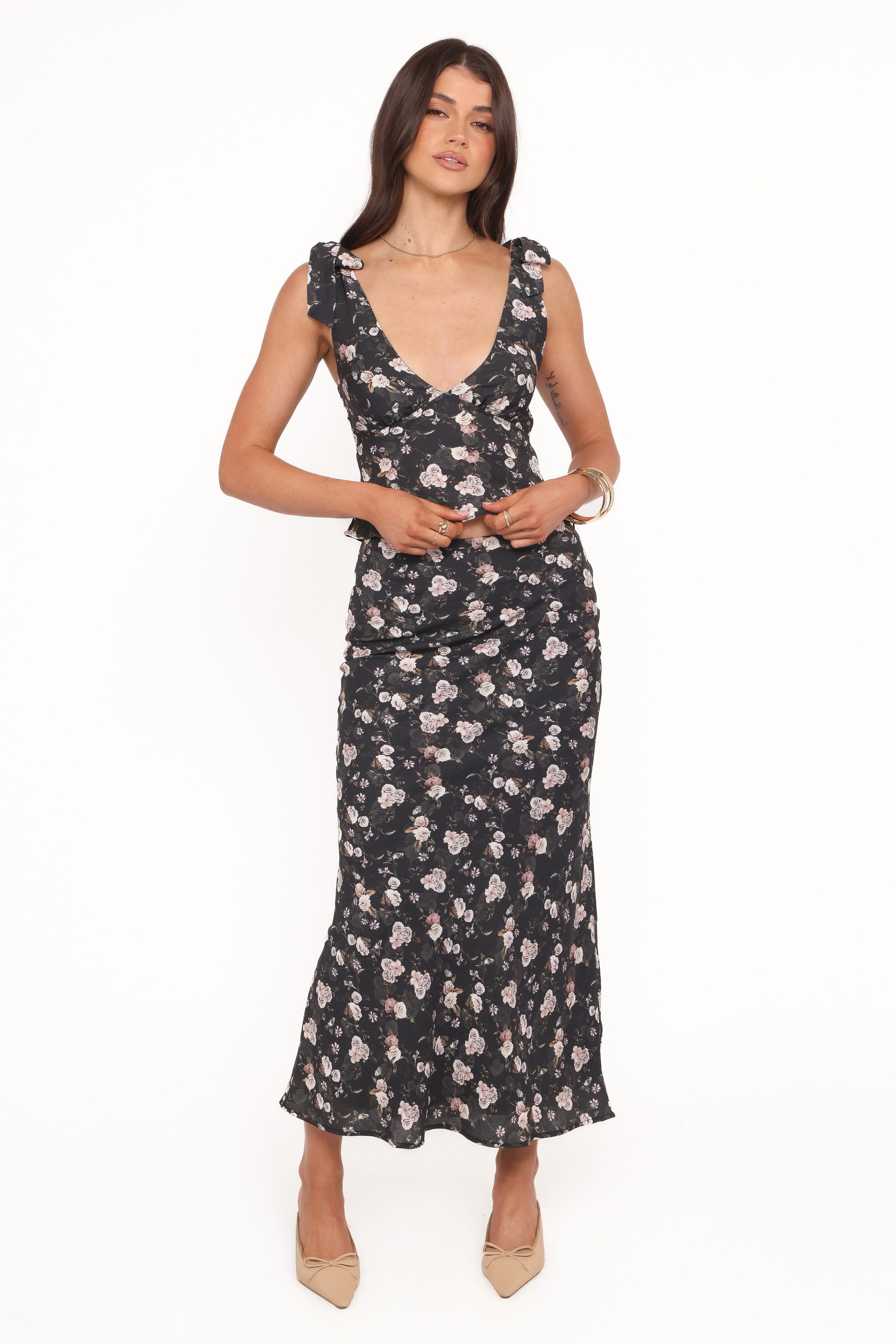Petal and Pup USA BOTTOMS Giarda Maxi Skirt - Dark Floral (Hold for Amazon)