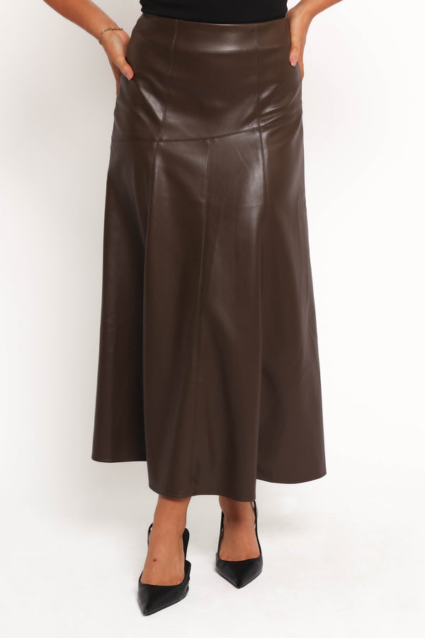 Petal and Pup USA BOTTOMS Haelee Faux Leather Skirt - Brown (Hold for Rack)