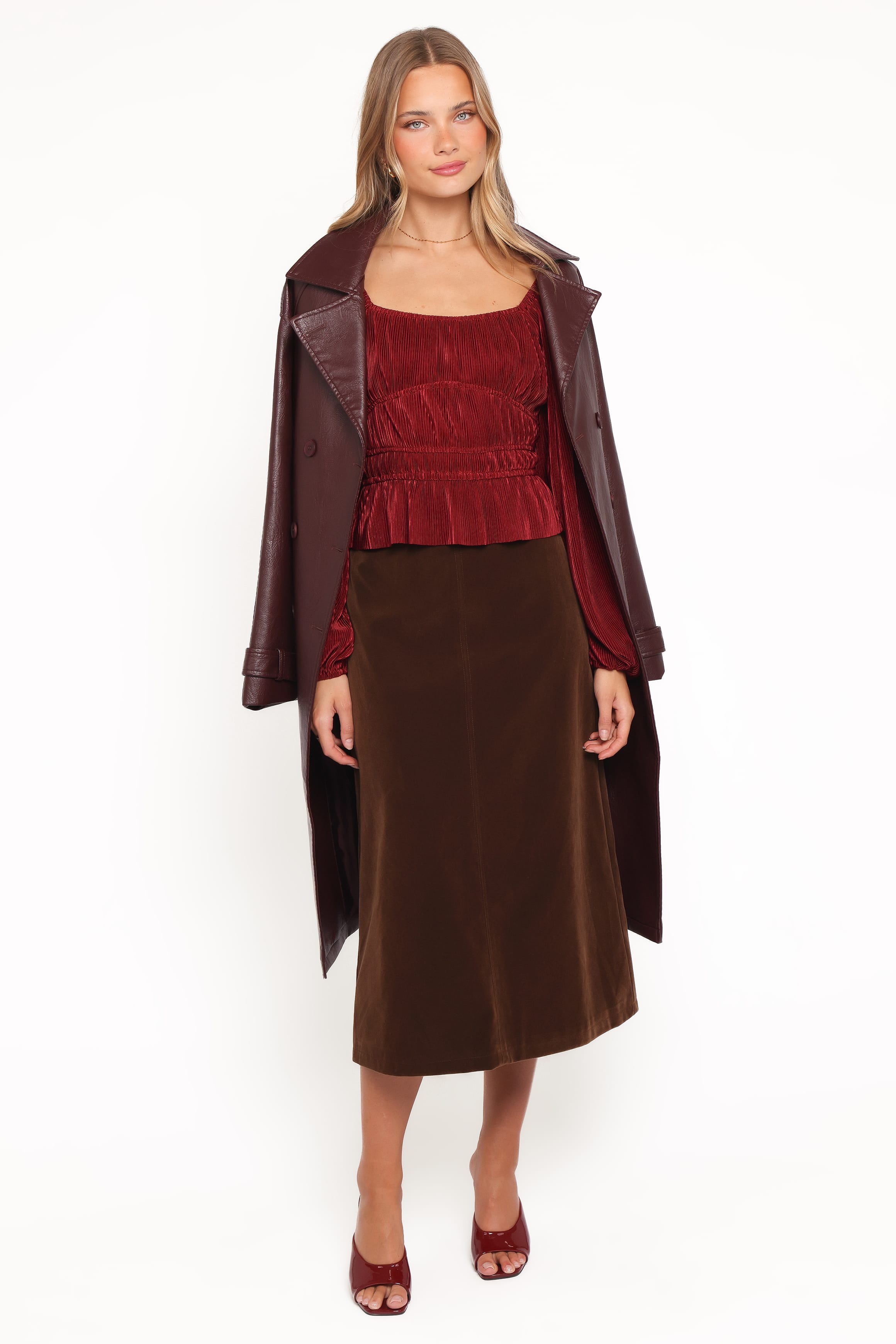 Petal and Pup USA BOTTOMS Halina Velvet Midi Skirt - Chocolate