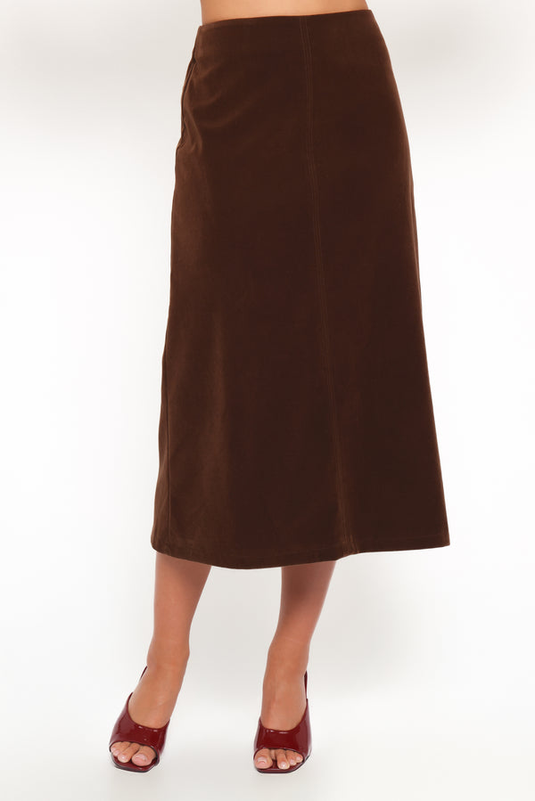 Petal and Pup USA BOTTOMS Halina Velvet Midi Skirt - Chocolate
