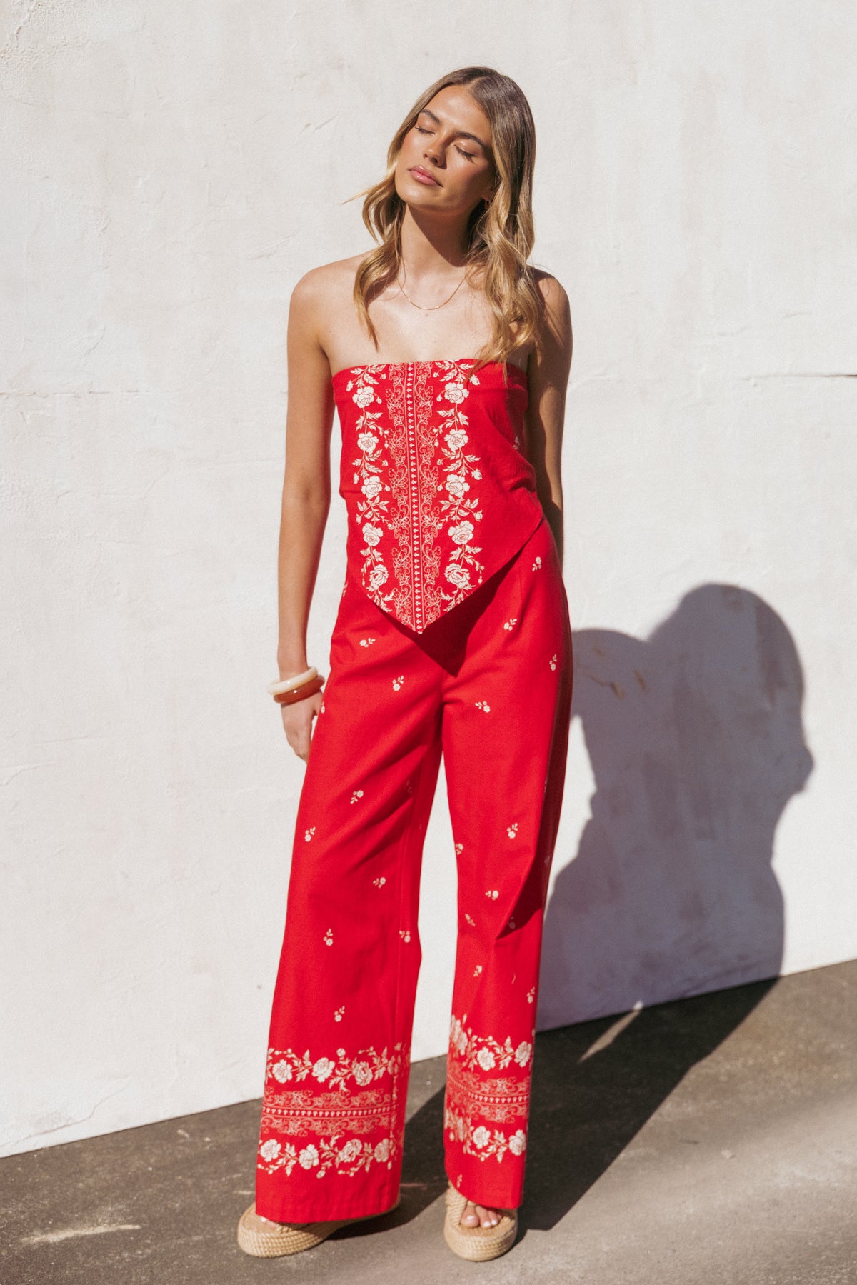 strapless open back dress Petal and Pup Women's Ilara Pant - Red Floral