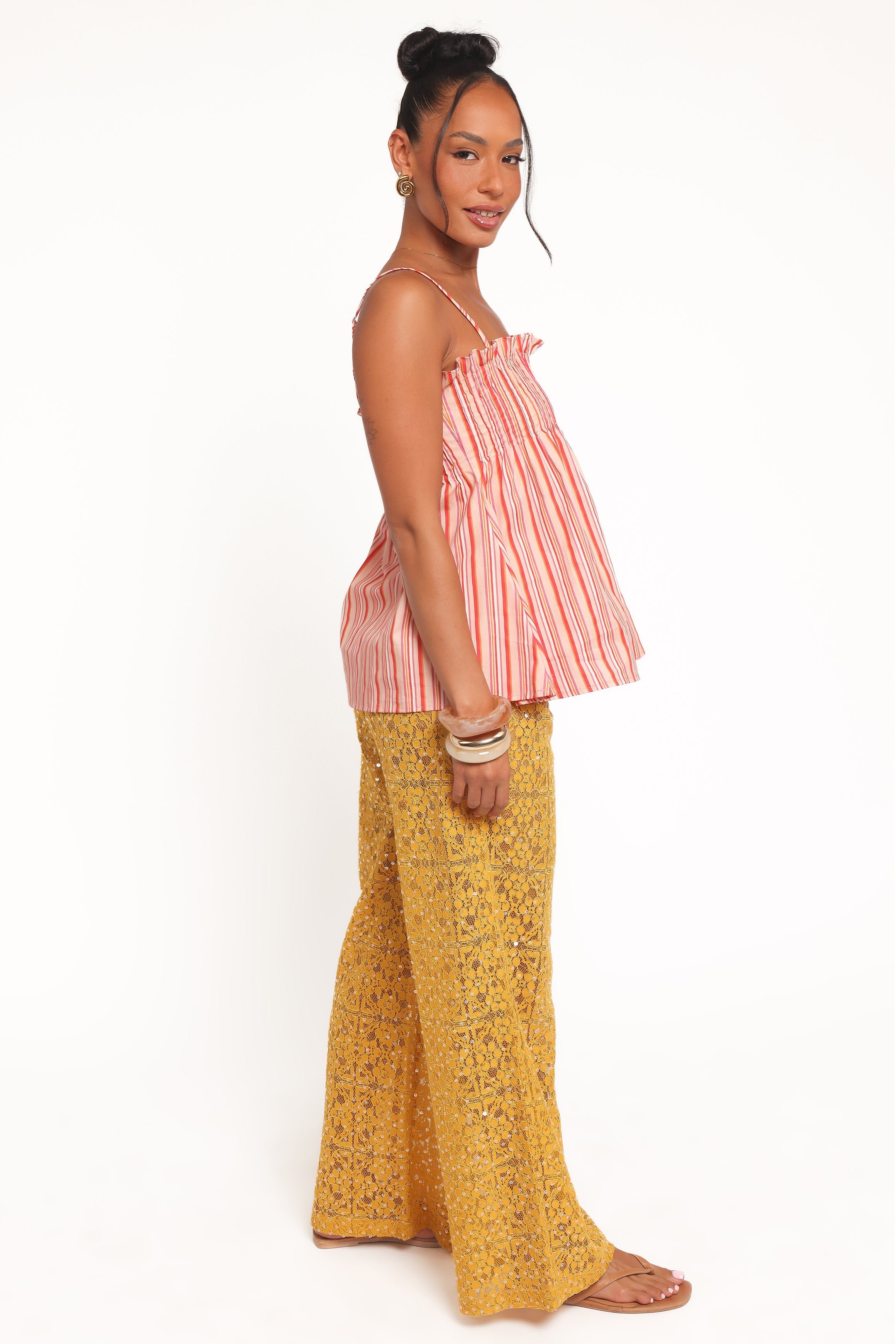 Petal and Pup USA BOTTOMS Jacinta Sequin Lace Pant - Mango