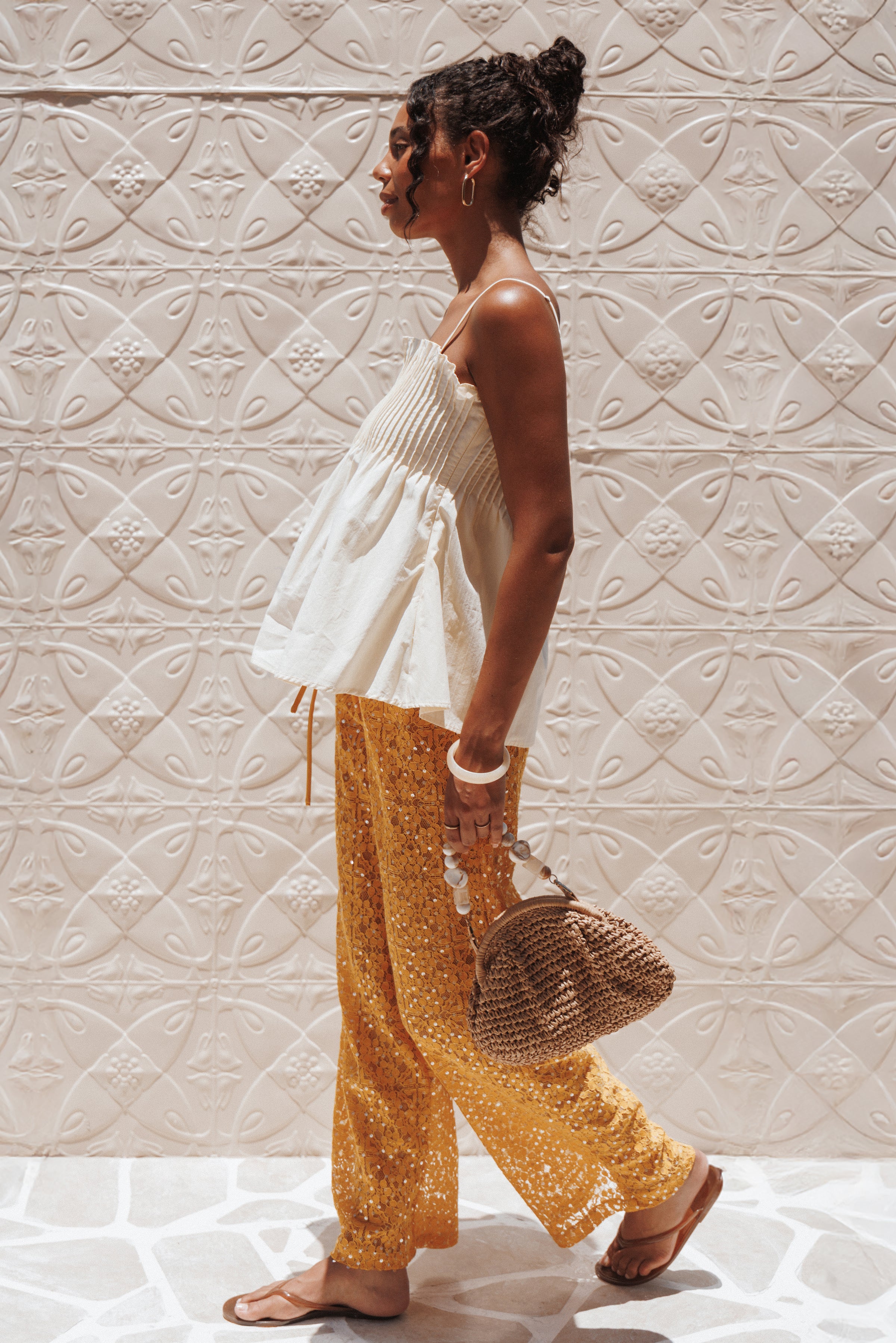 Petal and Pup USA BOTTOMS Jacinta Sequin Lace Pant - Mango