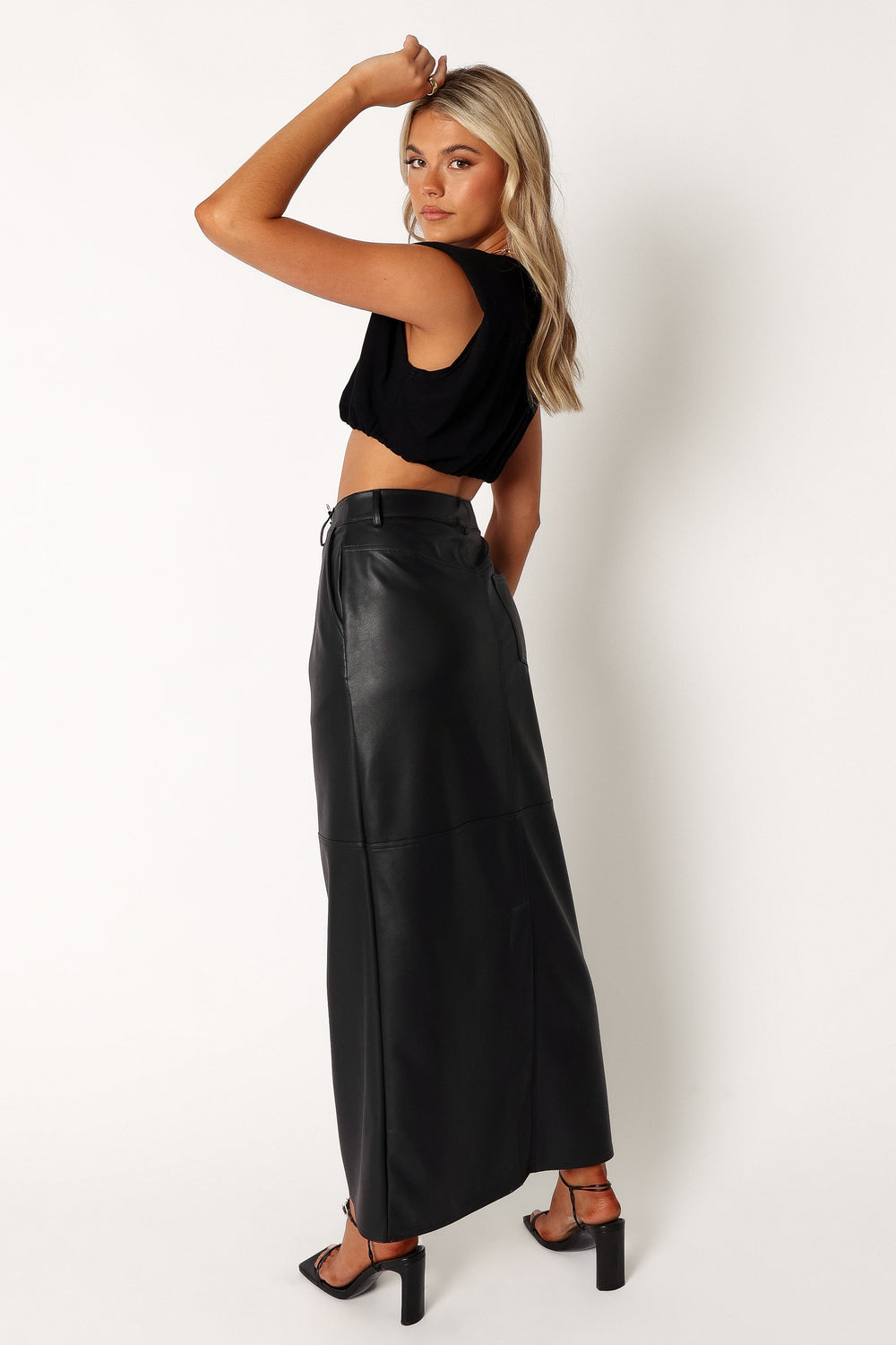 Petal and Pup USA BOTTOMS Jade Vegan Leather Column Skirt - Black