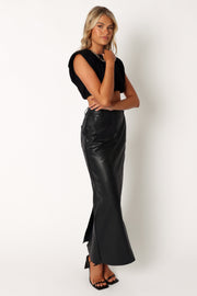 Petal and Pup USA BOTTOMS Jade Vegan Leather Column Skirt - Black