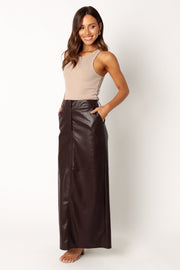 Petal and Pup USA BOTTOMS Jade Vegan Leather Column Skirt - Brown