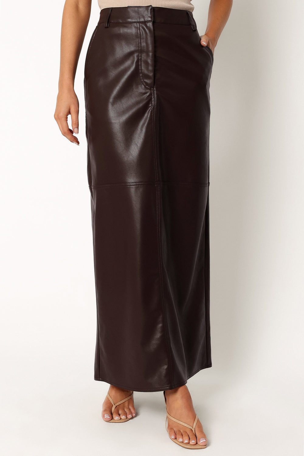 Jade Vegan Leather Column Skirt - Brown - Petal & Pup USA