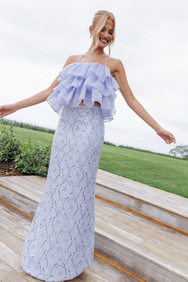 Petal and Pup USA BOTTOMS Jennings Lace Maxi Skirt - Blue Sequin