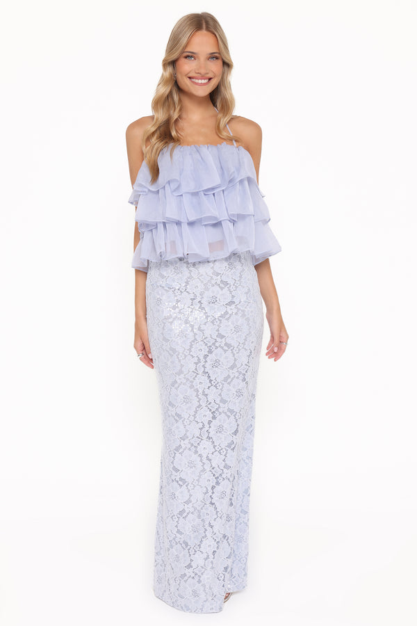 Petal and Pup USA BOTTOMS Jennings Lace Maxi Skirt - Blue Sequin