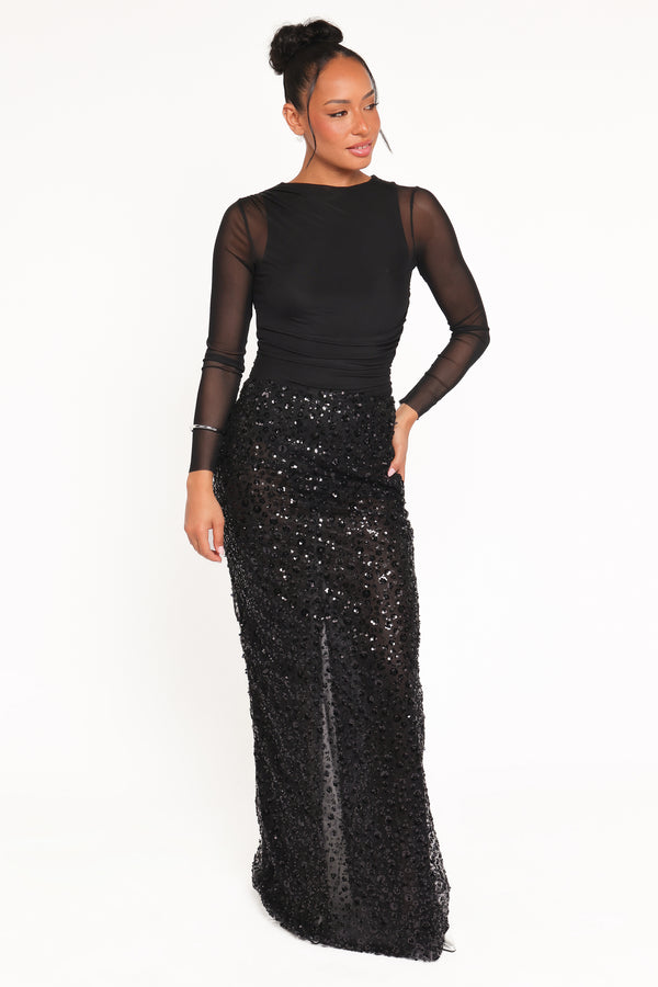 Petal and Pup USA BOTTOMS Jennings Sequin Maxi Skirt - Black